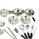 20x Kitchen Pretend Play Toys Stainless Steel Cookware Pots and Pans Set