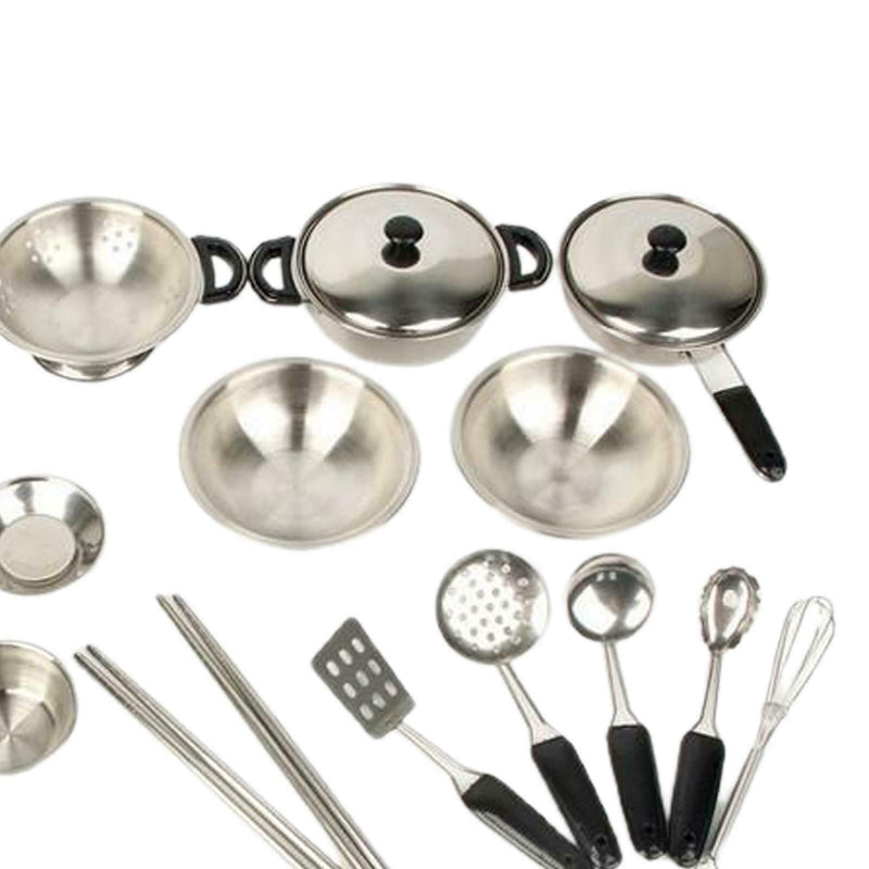 20x Kitchen Pretend Play Toys Stainless Steel Cookware Pots and Pans Set