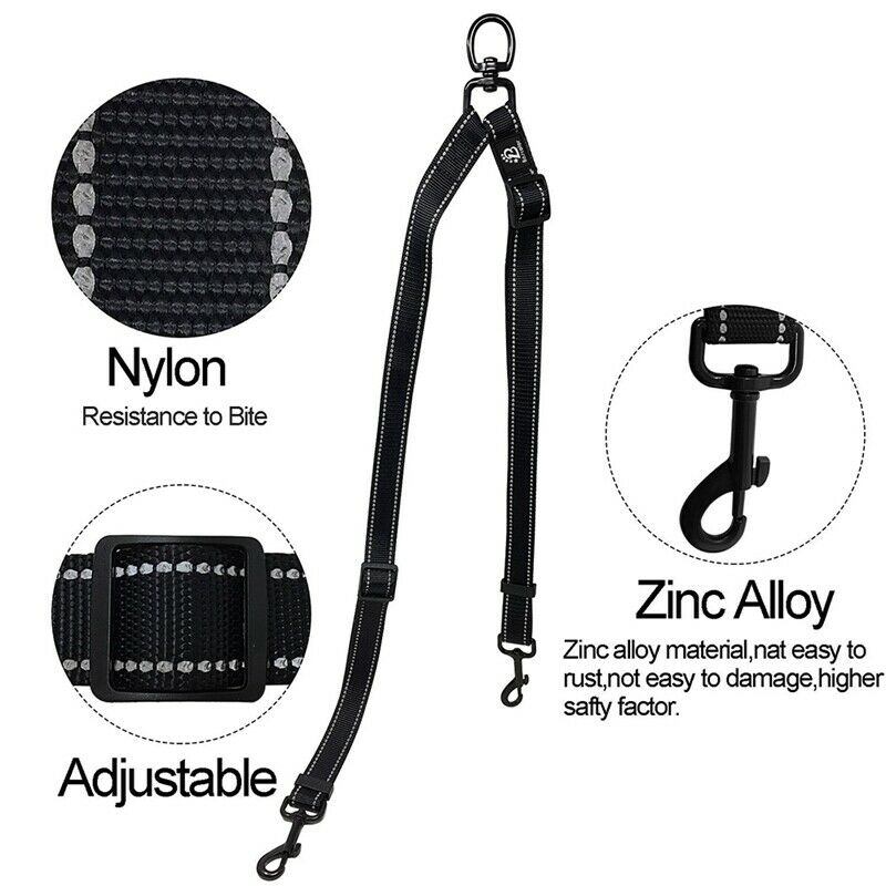 Nylon Dog Leash Coupler No Tangle Double Dog Dual Adjustable Splitter Lead