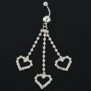 New Three Chain Crystal Heart Dangle Navel Belly Button Ring Piercing JewelrW2G4