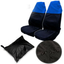 2 Universal CAR/VAN WATERPROOF Nylon BLUE / BLACK FRONT SEAT COVERS / PROTE G9C9