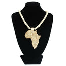 1pcs Good Quality Hip-Hop African Map Pendant Wood Bead Rosary Chain Beige