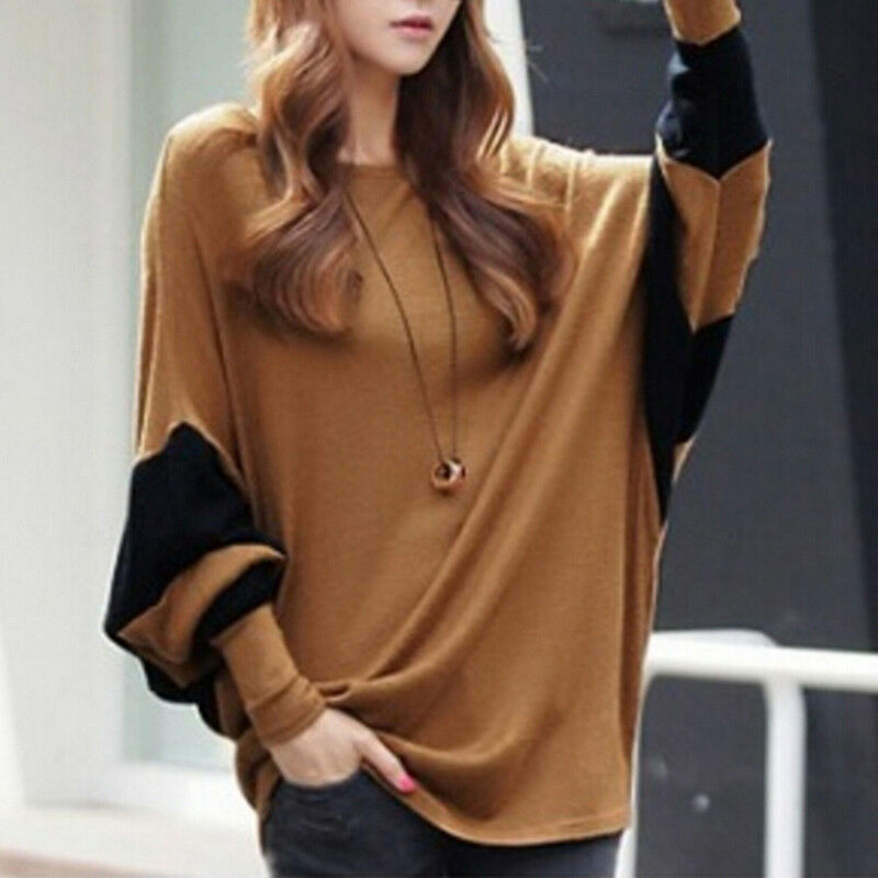 Women Fashion Round Neck Bat Sleeve Autumn Simple Casual Loose Tops Sweaters Gw