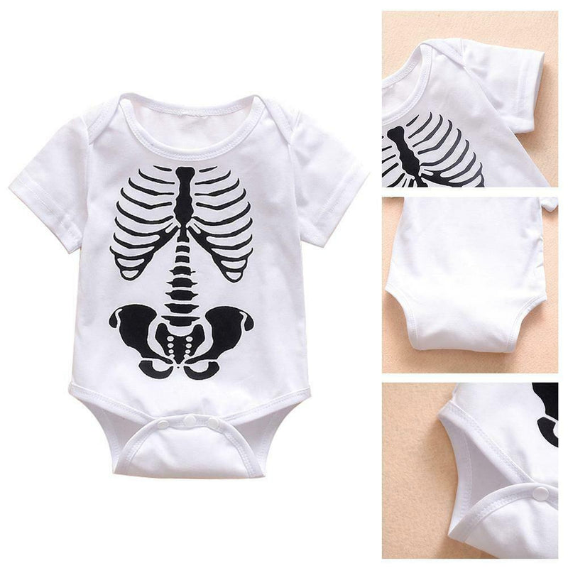 Summer Short Sleeve Baby Bone Print Romper O-neck Solid Jumpsuit (3-6M) A