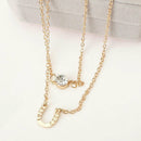 Women Multilayer Rhinestone U Shape Charm Golden Tone Chain Pendant Necklace Hot