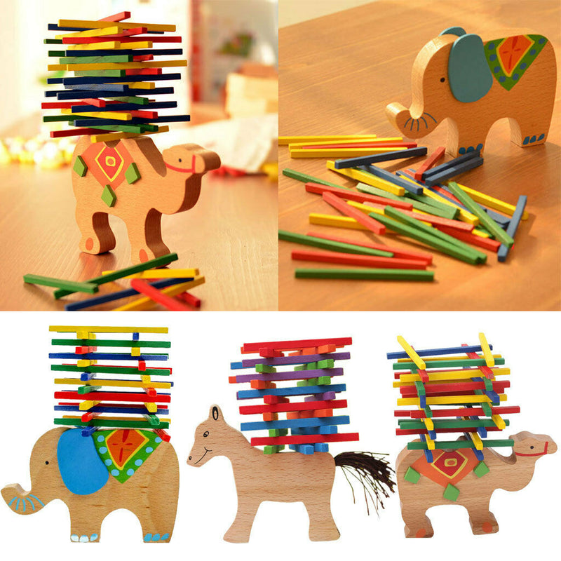 Baby Wooden Toys Educational Elephant Balancing Blocks Wood Balance Beam Game