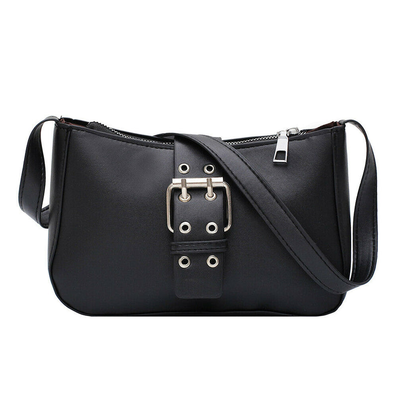 Women PU Leather Totes Handbags Solid Travel Shopping Shoulder Bags (Black) A