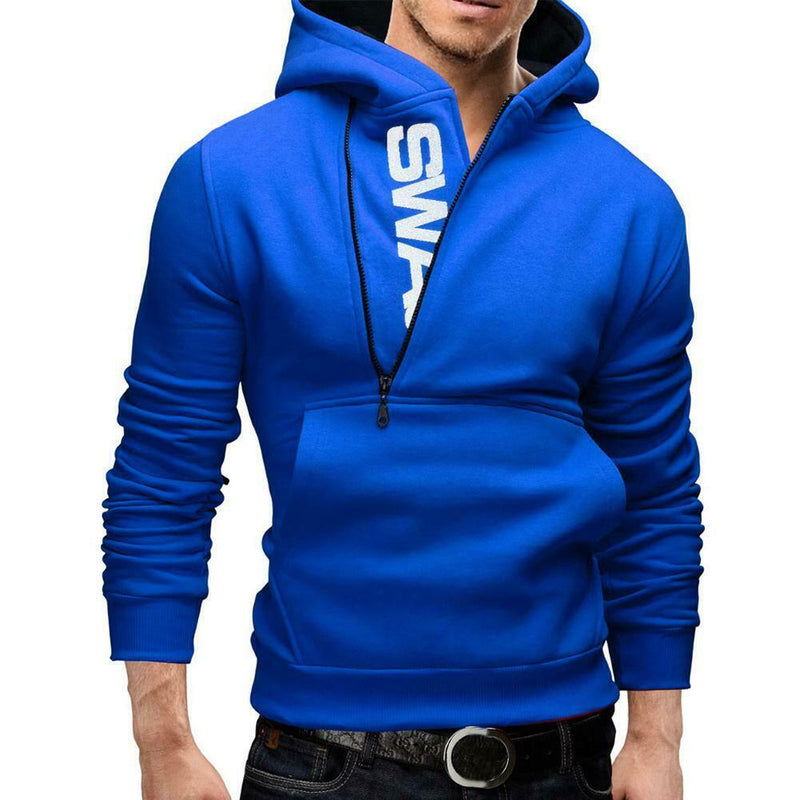 Men Teenager Boy Autumn Long-Sleeves Hoodie Sweatershirt (Black Blue L) A
