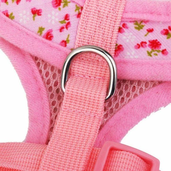 Floral Pattern Tiny Small Dog Harness Leash Lead Walking Chest Strap (S, Pi