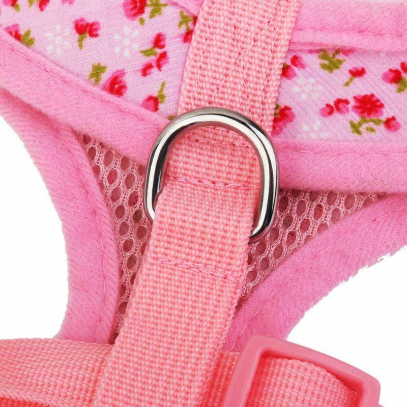 Floral Pattern Tiny Small Dog Harness Leash Lead Walking Chest Strap (S, Pi
