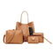 4pcs Set Women Bag Fashion Solid PU Single Shoulder Messenger Bags(Brown) A#S