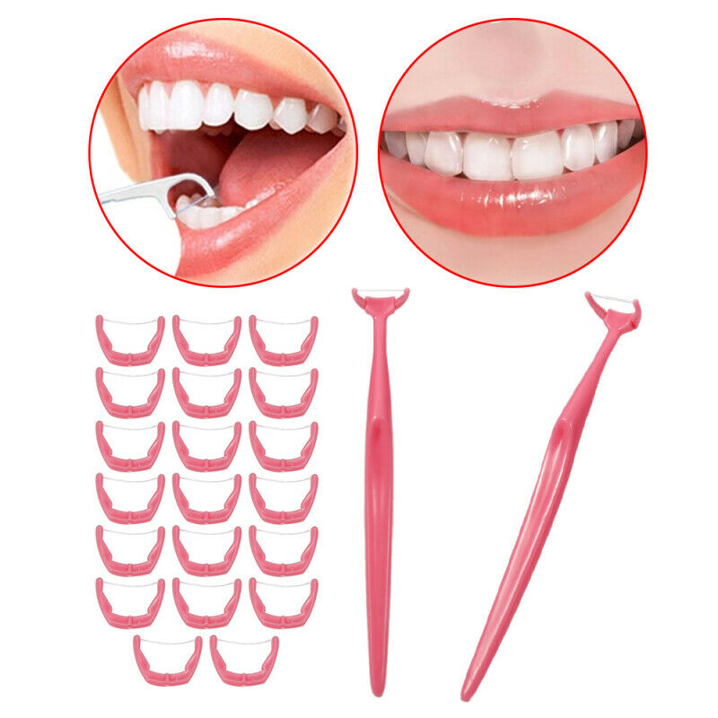 40pcs Floss Head+2pcs Handle Brush Dental Floss Head Replaceable Teeth Stick