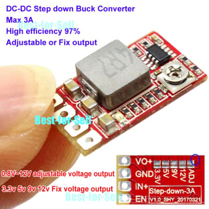 Mini DC-DC Step-down Converter Adjustable Power Module 3.3V 3V 5V 9V 12V 3A