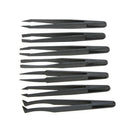 7pcs Black Plastic Antistatic Flat Bottomed Top End Tweezers Hand Tools Set