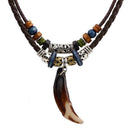 Men Bohemia Wolf Tooth Pendant Leather Beaded Weaved Favor Necklace Jewelry S8H7