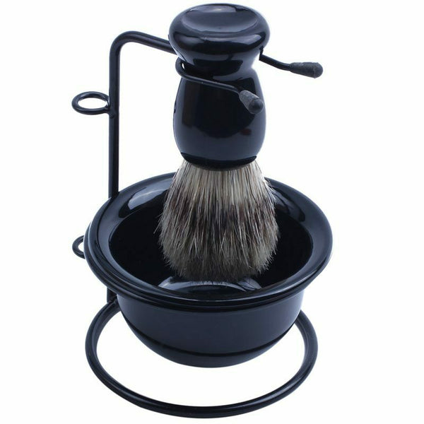 Shaving Tool Drop Hair Brush + Razor Steel Bracket + Cup Plastic Bowl X7M4