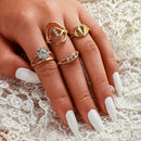 4pcs Crystal Rhinestone Women Geometric Finger Ring Jewelry Wedding Gifts