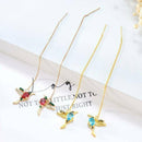 2 Pairs Hummingbird Earrings Ear Stud Threader Long Drop Tassel Crystal Dangle