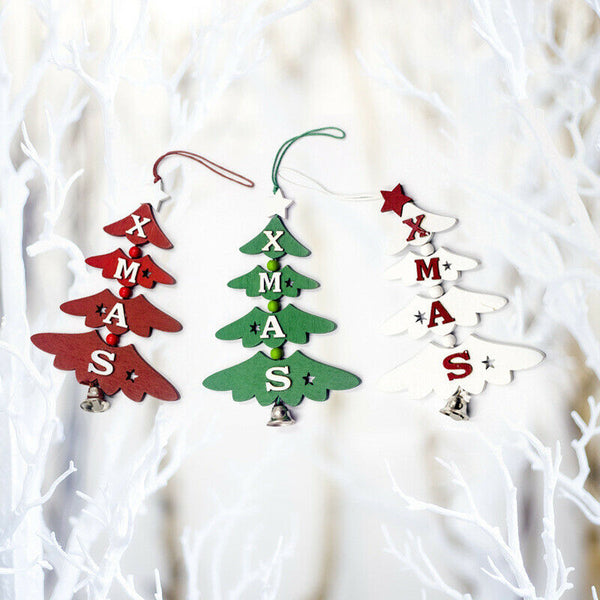 1 Set 3Pcs Christmas Tree Decorations Wooden Letter Bell Ornaments Christma