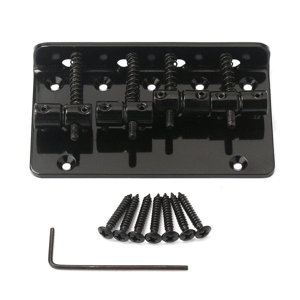 1 Set 4 Strings Electric Bass Bridge Tailpiece Hardtail Luthier Supply - Black