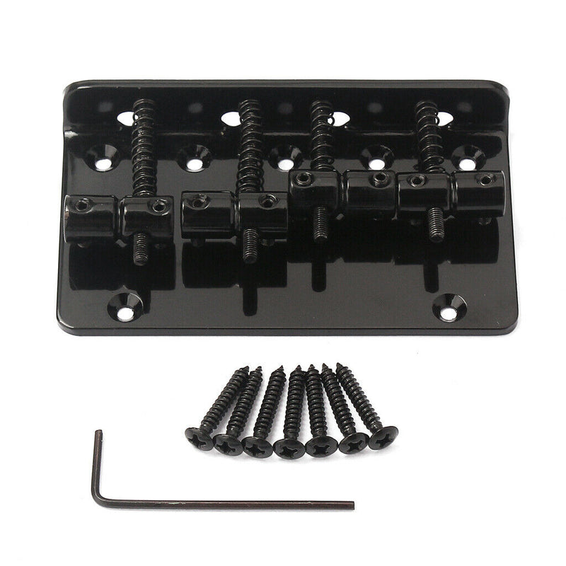 1 Set 4 Strings Electric Bass Bridge Tailpiece Hardtail Luthier Supply - Black