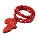 Africa-Map-Shaped Pendant Wooden Beads Chain Necklace--Red S9W8