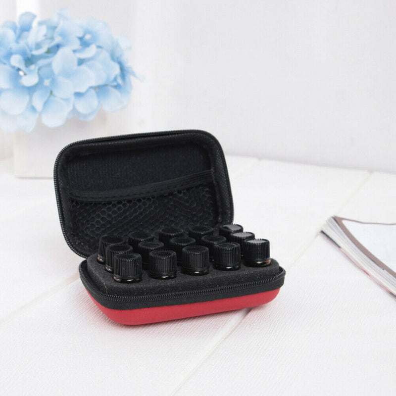 15 Slot Essential Oil Bottle Holder Rollers Storage Bag Organizer (Red) A