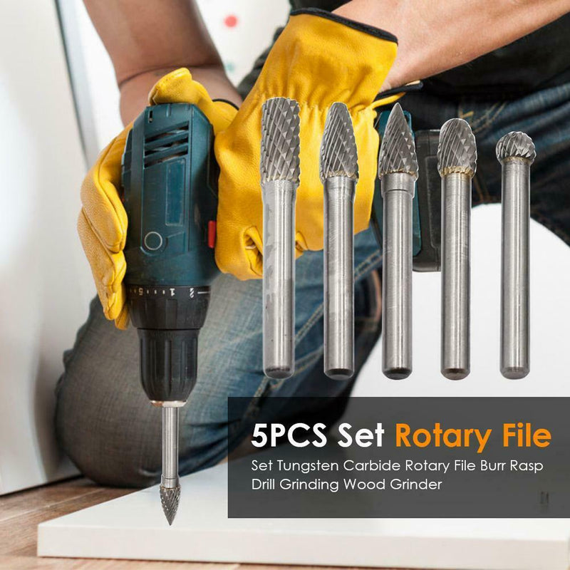 5pcs/set Tungsten Carbide Rotary File Burr Rasp Drill Grinding Wood Grinder