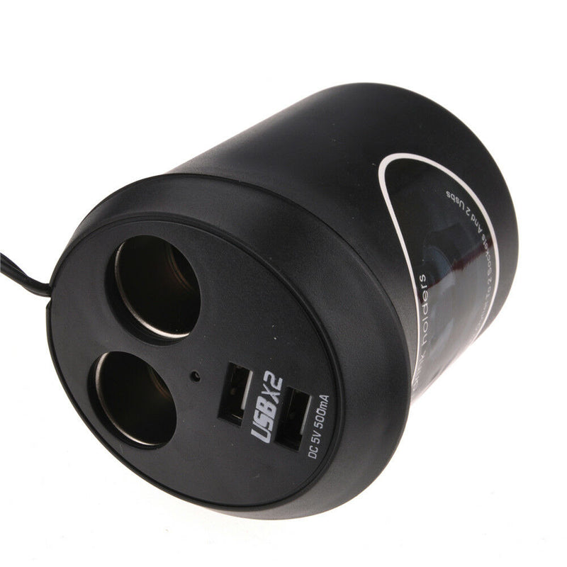 Durable Dual USB Port Car Charger 2 Sockets Cigarette Lighter Cup Holder Adapter