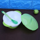 3pcs Toddler Baby Feeding Sucker Bowl with Spoon Green Lid Tableware