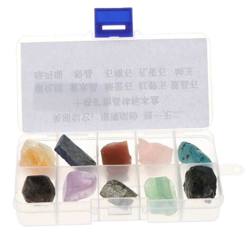 10pcs/box Rock and Mineral Collection Kit -Amethyst, Green Fluorite, Red Jasper,