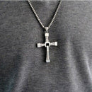 Fashion Man Cool Strong Crystal Cross Pendants Chain Necklace Alloy Silv EWC