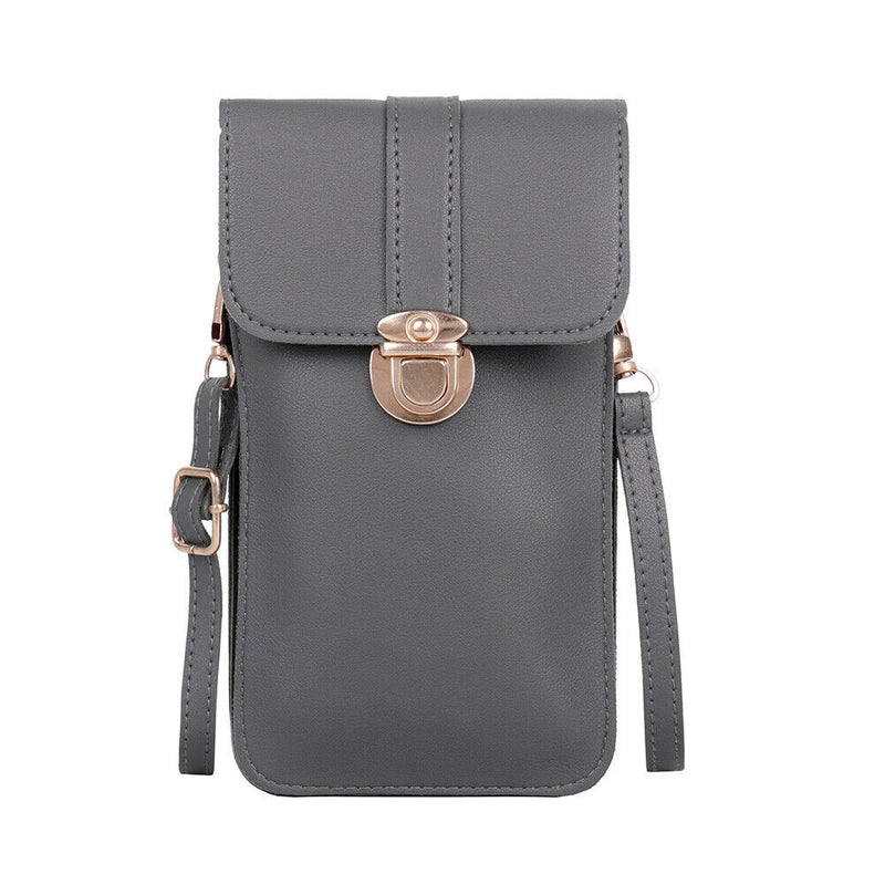 Women Touch Screen Phone Pouch PU Splicing PVC Crossbody Bag (Dark Grey)