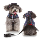 Pet Dog Vest Harness with Hat Pet Costume Party Clothes Blue Dot Flower-XS