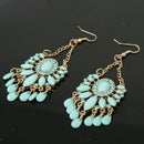 1 Pair Elegant Women Tassel Turquoise Crystal Ear Stud Earring Dangle Chain