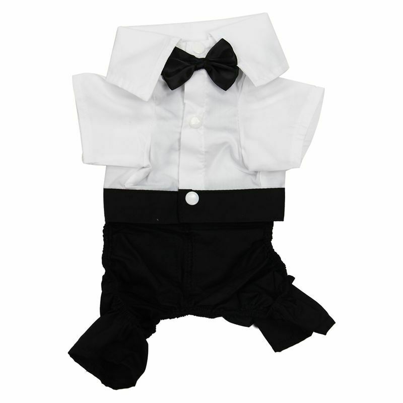 Handsome Formal Dog Jumpsuit with Bow Tie Groom Tuxedo Pet Costumes Dog Clo B5J6