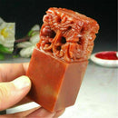 Chinese Traditional Five Dragons Scarlet Carving Sculpture Name Stone Jade Seal