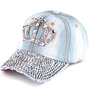 Vogue Women Denim Jean Rhinestone Sparkle Stud Bling Crown Baseball Cap Hat MO