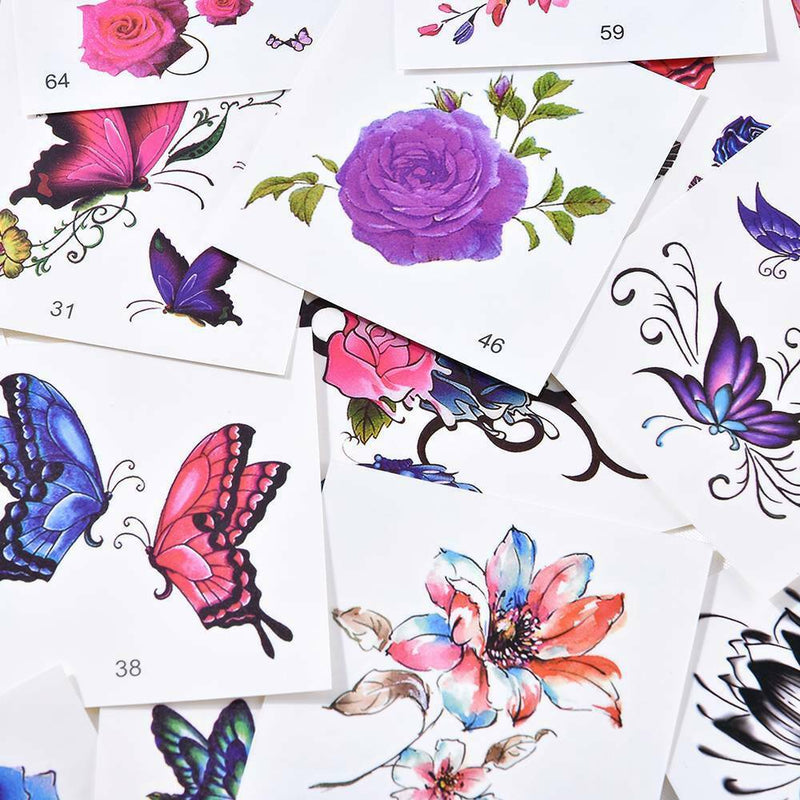 66 PACK Flower Butterfly Temporary Tattoo Arm Leg Body Art Waterproof Stickers