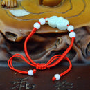 Chinese Pi Xiu Round Bead Feng Shui Natural Green Honey Jade Bracelet.