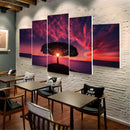 5Pcs Sunset Tree Red Ocean Sky Modern Canvas Oil Painting Wall Art Home Decor