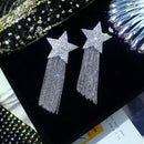 Fashion Crystal Star Long Tassel Stud Earrings Drop Dangle Women Wedding Jewelry