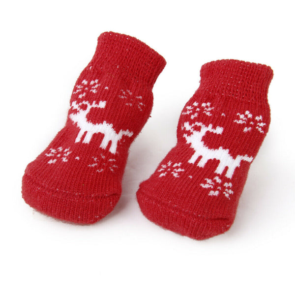 Pet Dog Puppy Cat Non-Slip Socks Christmas Xmas Reindeer Cotton Paws Covers XL