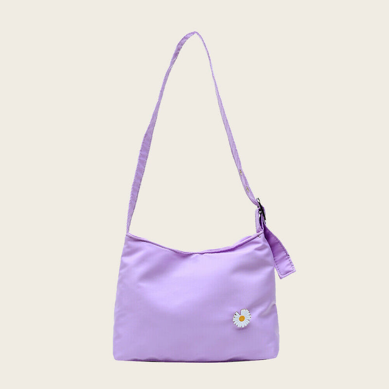 Women Simple Underarm Handbag Daisy Flower Portable Shoulder Bags (Purple)
