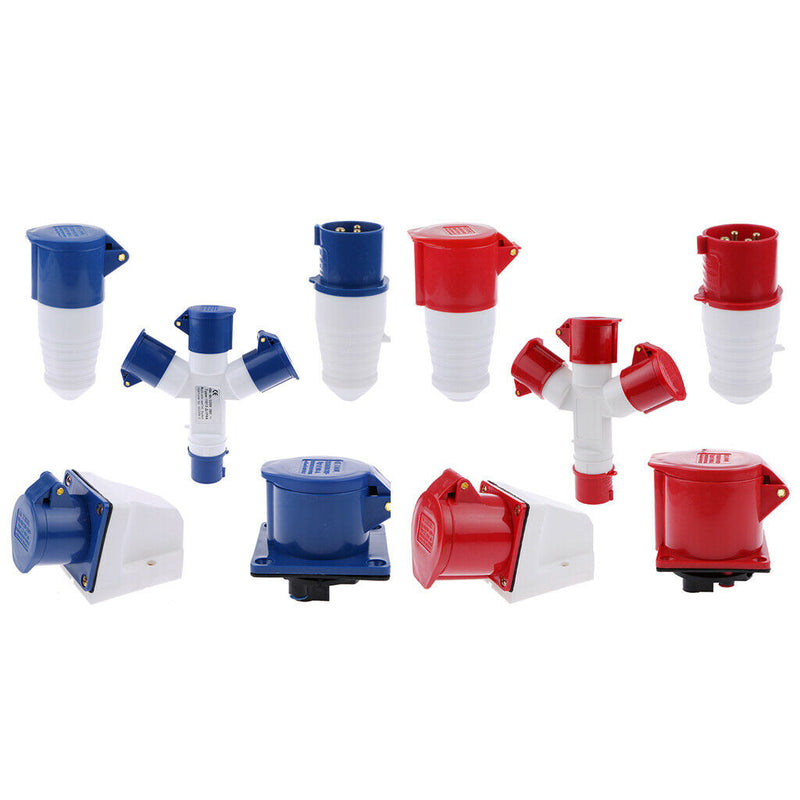 32 Amp 4 Pin Plug & Wall Mounted Socket Waterproof IP44 3 phase 380V 3P+E