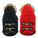 Autumn Winter Pet Dog Horn Buckle Hooded Pocket Thick Warm Coat Red