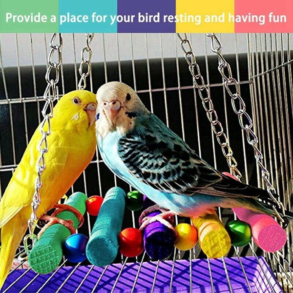 Bird Parrot Toys-Bird Hanging Shredding Swing Chew-Birds Ladder Bell Toys F D5Q3