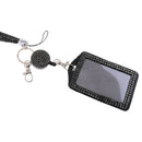 Portable Black Rhinestone Lanyard w/ Retractable Reel Card ID Badge Holder