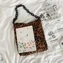 Fashion Corduroy Handbag Chain Totes Lady Shoulder Shopping Bag (Leopard)