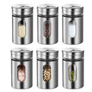 1X(Stainless Steel Seasoning Condiment Jar Glass Spice Pepper Salt Shakers